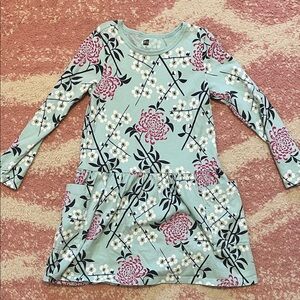 Tea Collection Mint Floral Long Sleeve Dress with Pink Accents